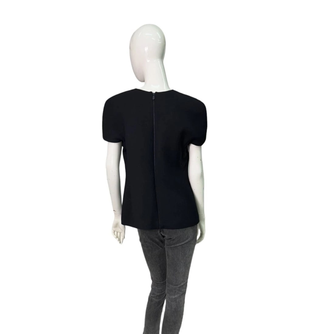 Bottega Veneta Black Short Sleeves Back Zipper 100% wool Blouse Top size 44 - 2