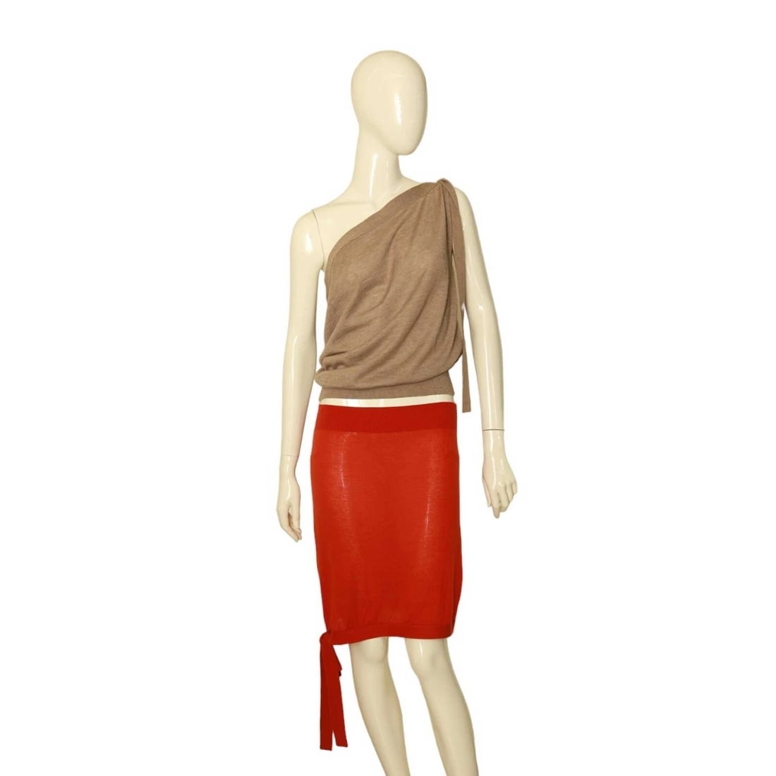 Tomas Maier Red & Beige 100% Cashmere knit Convertible Top & Skirt size 36 / 38 - 5