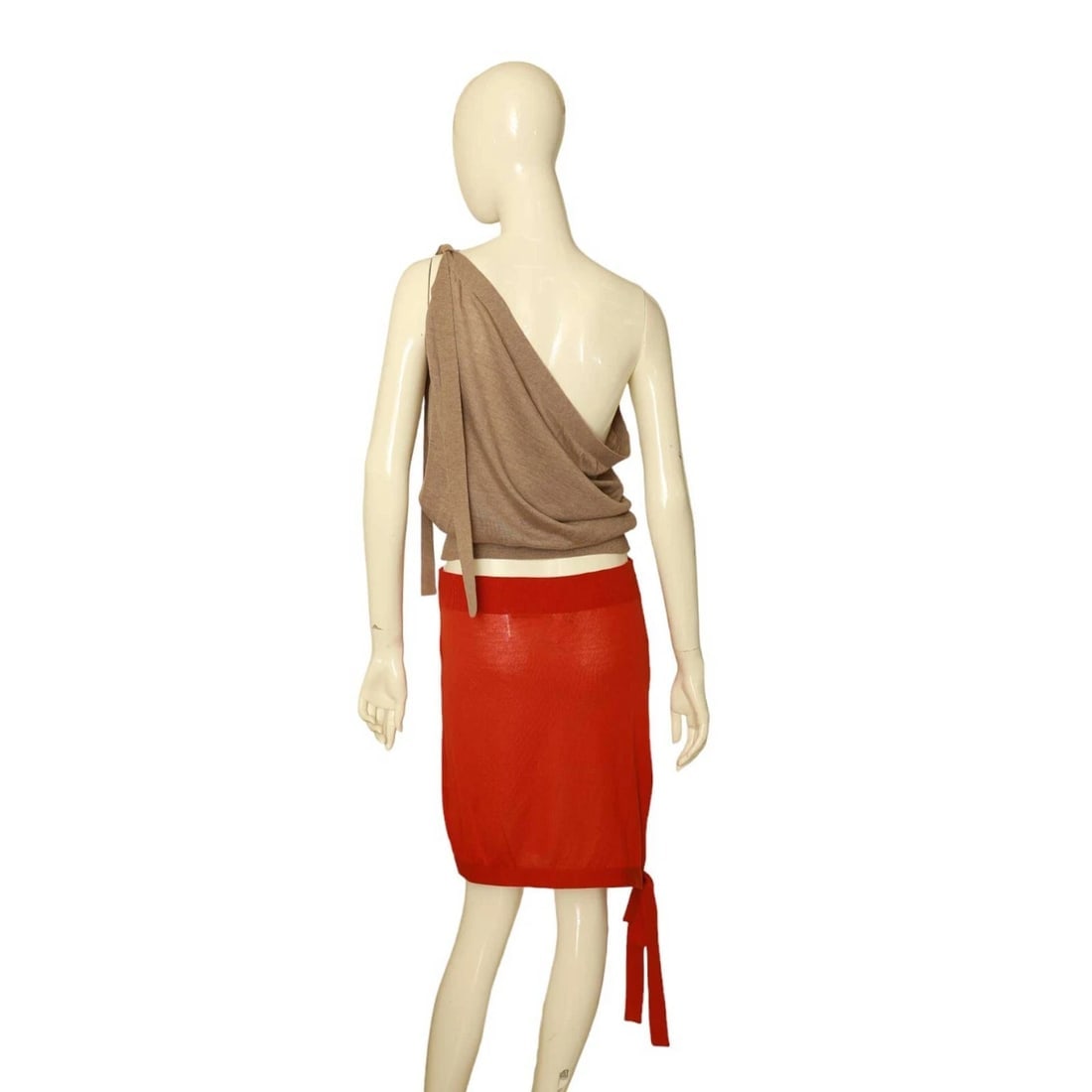 Tomas Maier Red & Beige 100% Cashmere knit Convertible Top & Skirt size 36 / 38 - 6