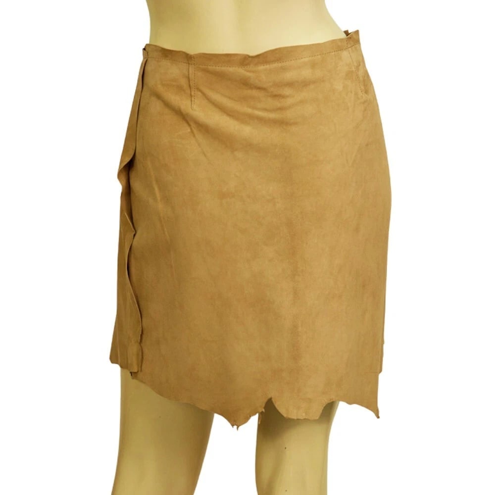 NTW Dolce Gabbana D & G Above knee mini belted beige suede lambskin skirt Sz 40 - 2