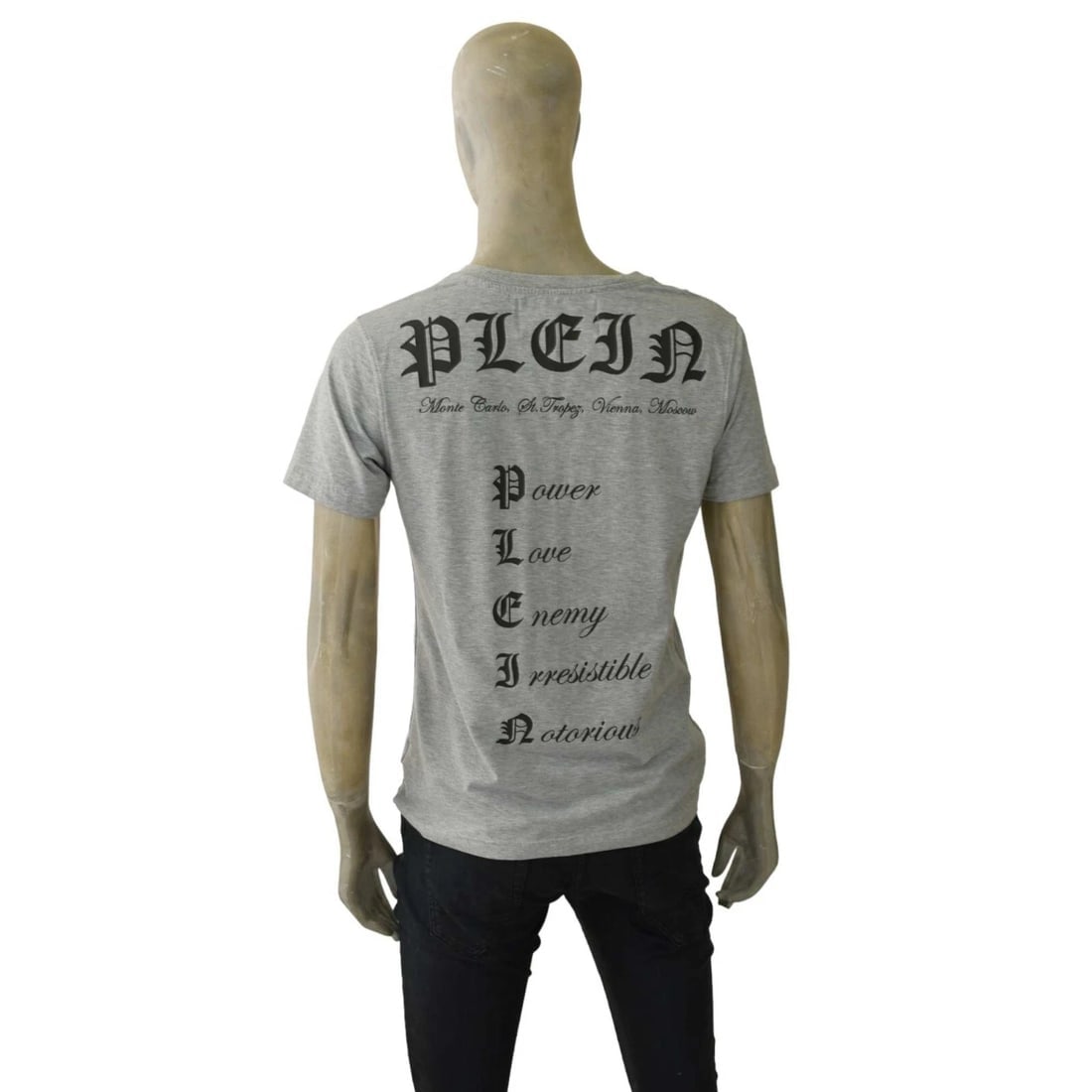 Philipp Plein V- Neckline Gray Cotton Blend T-shirt Top Men size L - 2