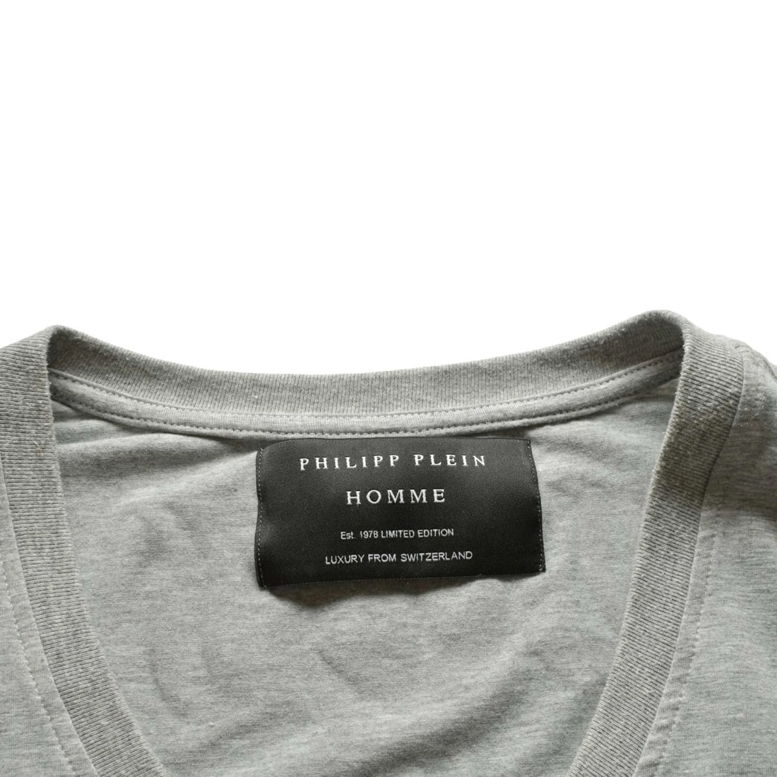 Philipp Plein V- Neckline Gray Cotton Blend T-shirt Top Men size L - 4