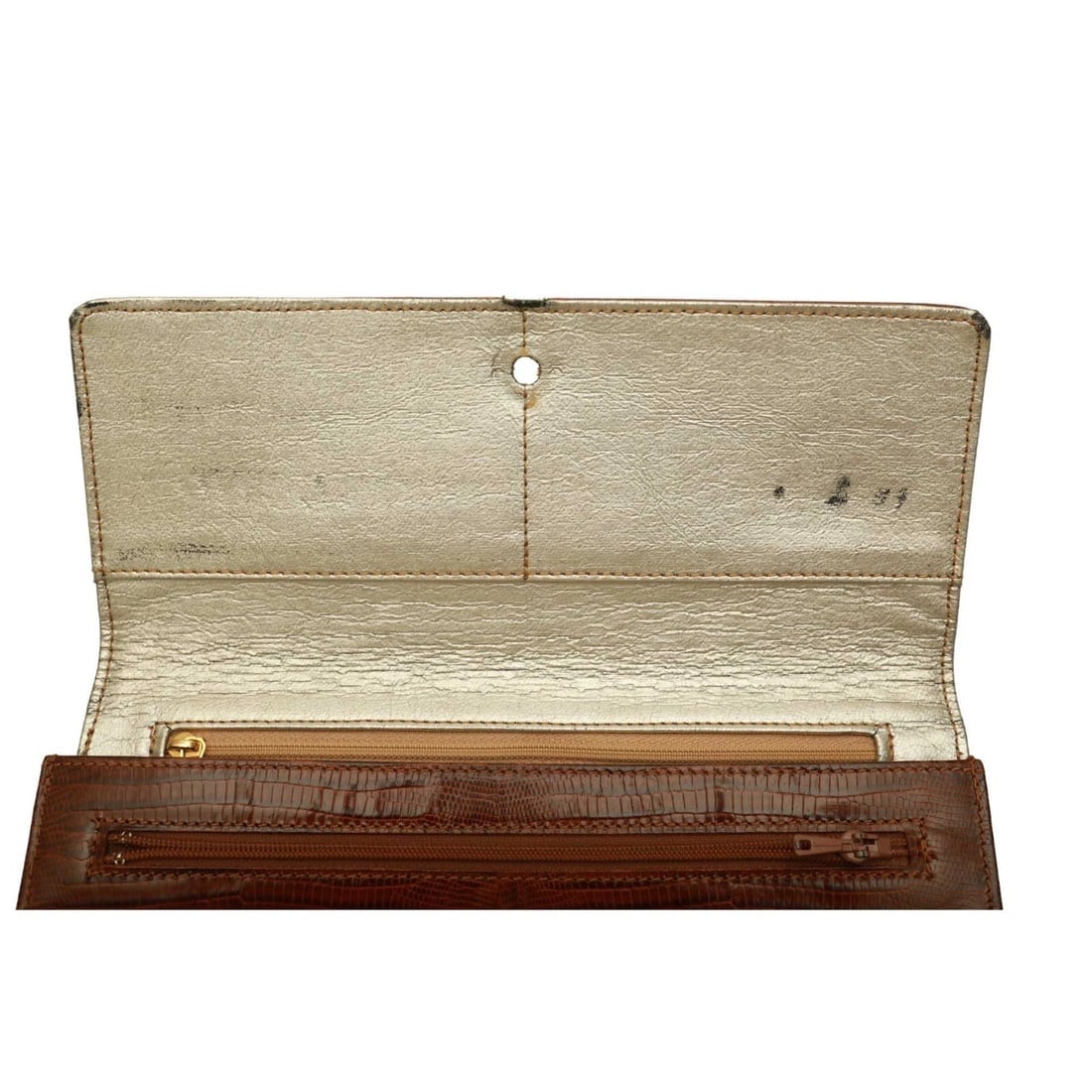 Gianfranco Ferre Brown Lizard Leather Flap Top Clutch Bag Goldtone Lion Paw - 11