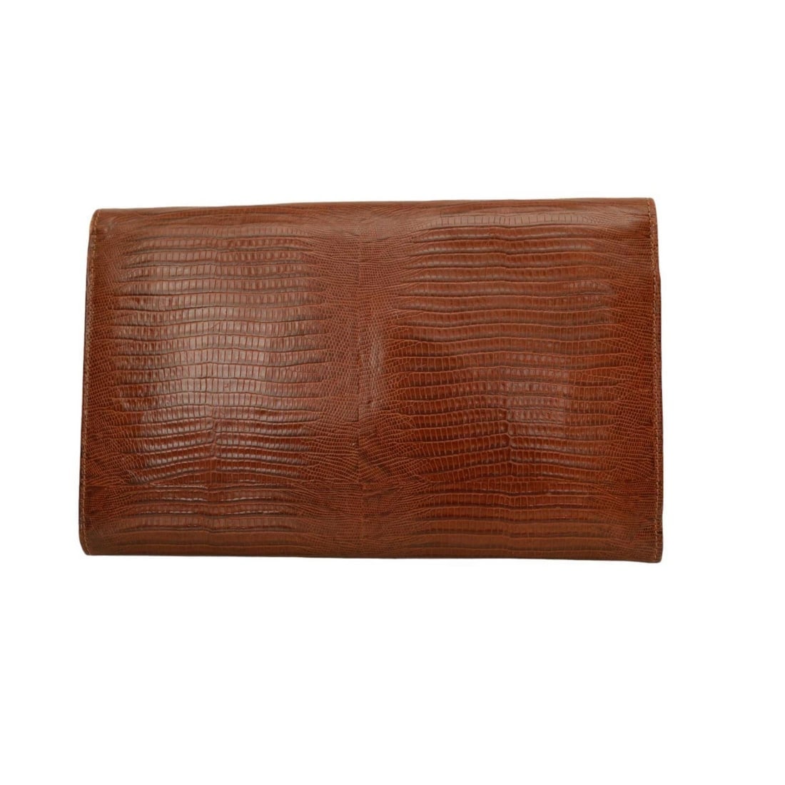 Gianfranco Ferre Brown Lizard Leather Flap Top Clutch Bag Goldtone Lion Paw - 2