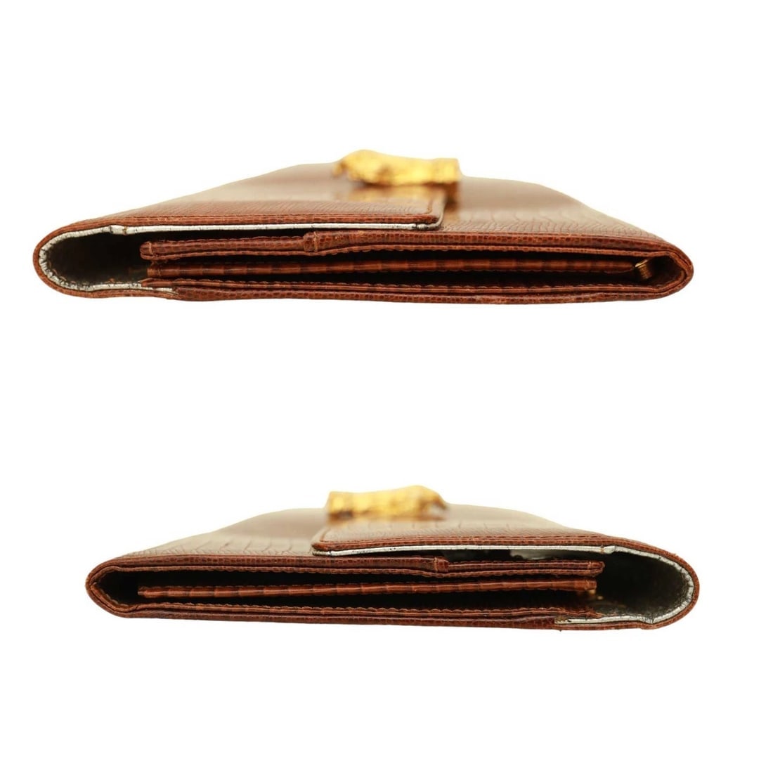 Gianfranco Ferre Brown Lizard Leather Flap Top Clutch Bag Goldtone Lion Paw - 3