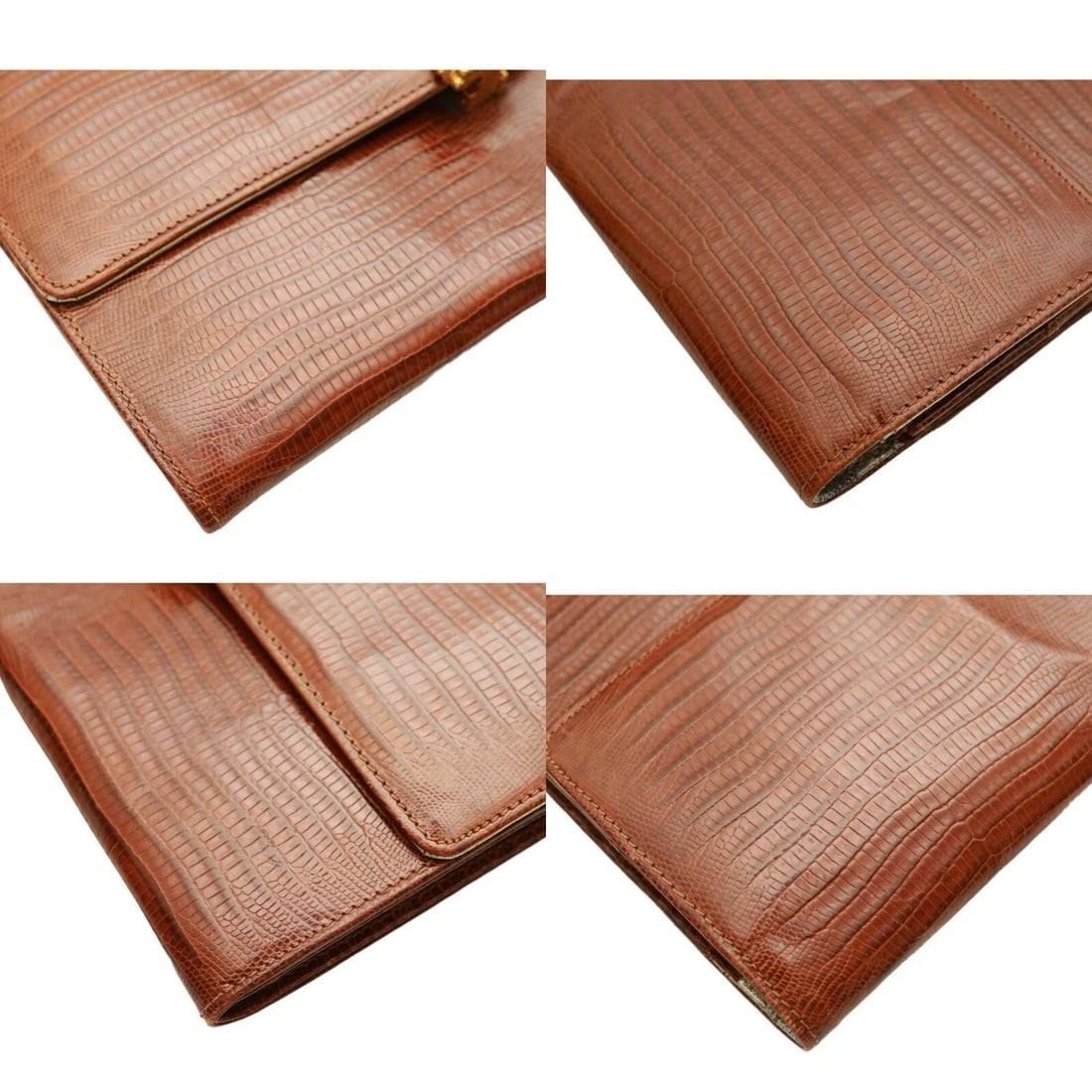 Gianfranco Ferre Brown Lizard Leather Flap Top Clutch Bag Goldtone Lion Paw - 5