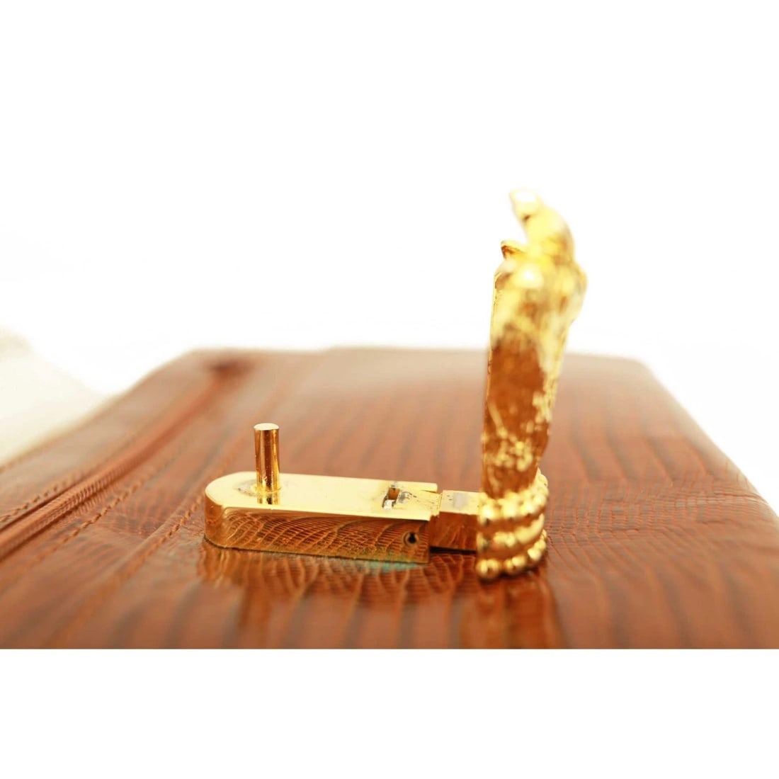 Gianfranco Ferre Brown Lizard Leather Flap Top Clutch Bag Goldtone Lion Paw - 8