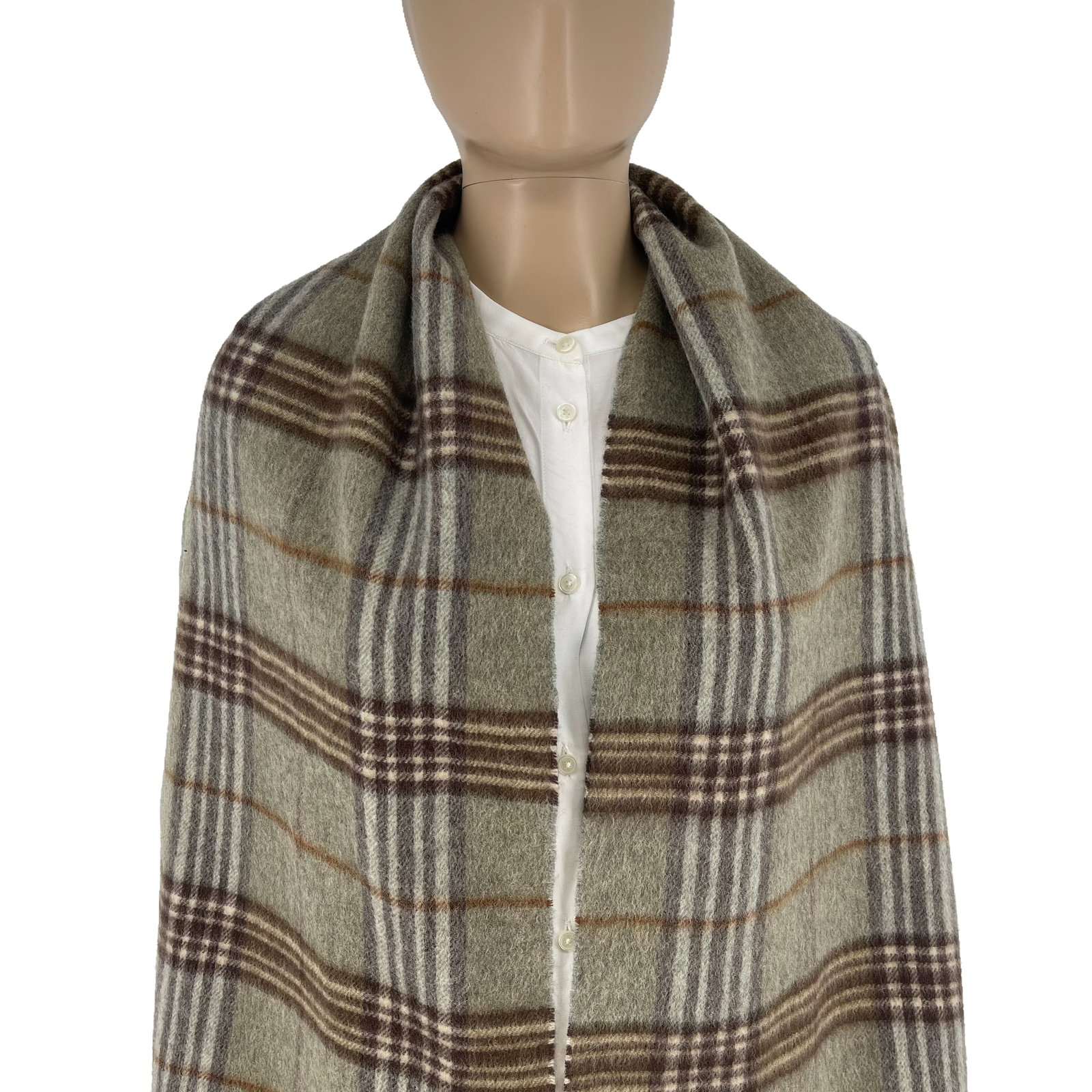 Burberry Greyish Green Plaid 50% Cashmere 50% Wool Scarf - 2