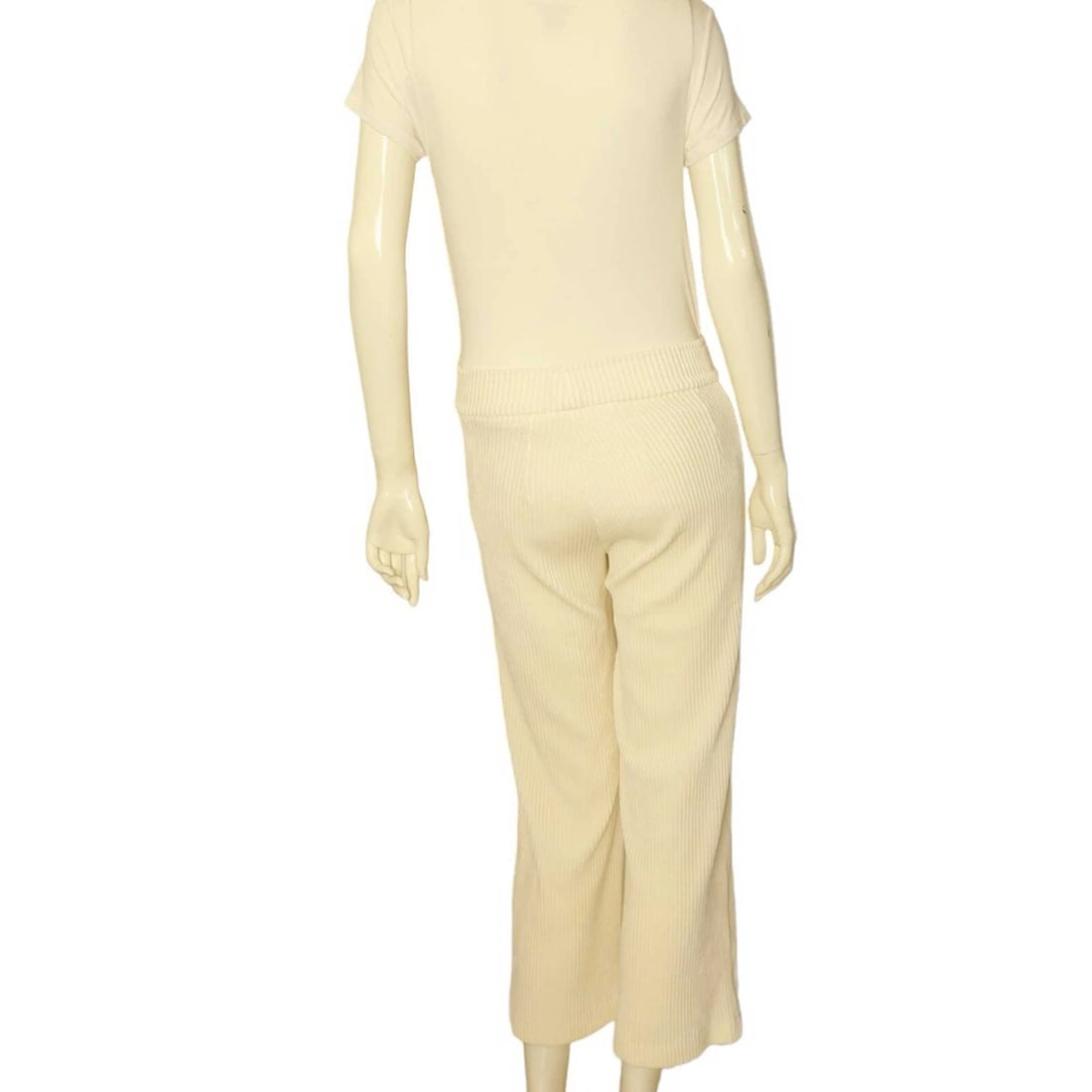 Avenue Montaigne Ivory Cotton Rib Elastic Cropped Trousers Pants size 0 USA - 2