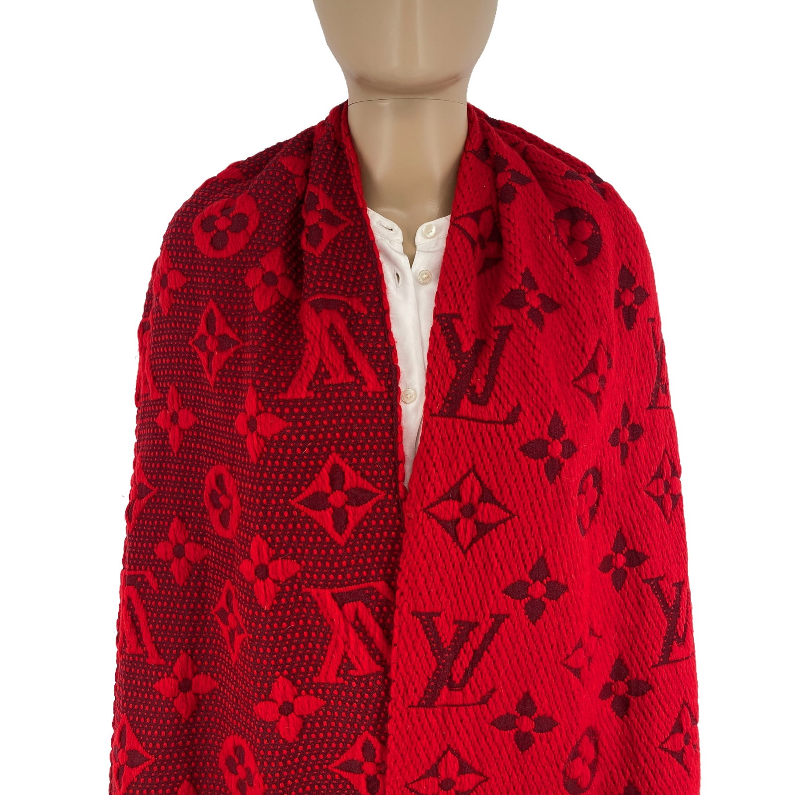 Louis Vuitton Bright Red Thick Wool & Silk Scarf - 2