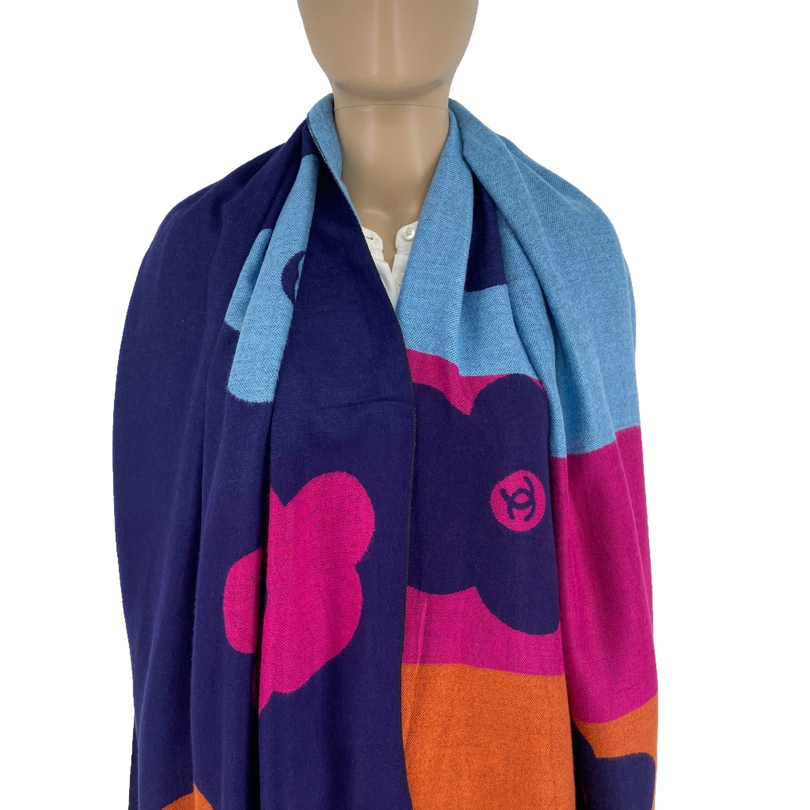 Chanel 50% Silk 50% Wool Multicolour Scarf Shawl - 2