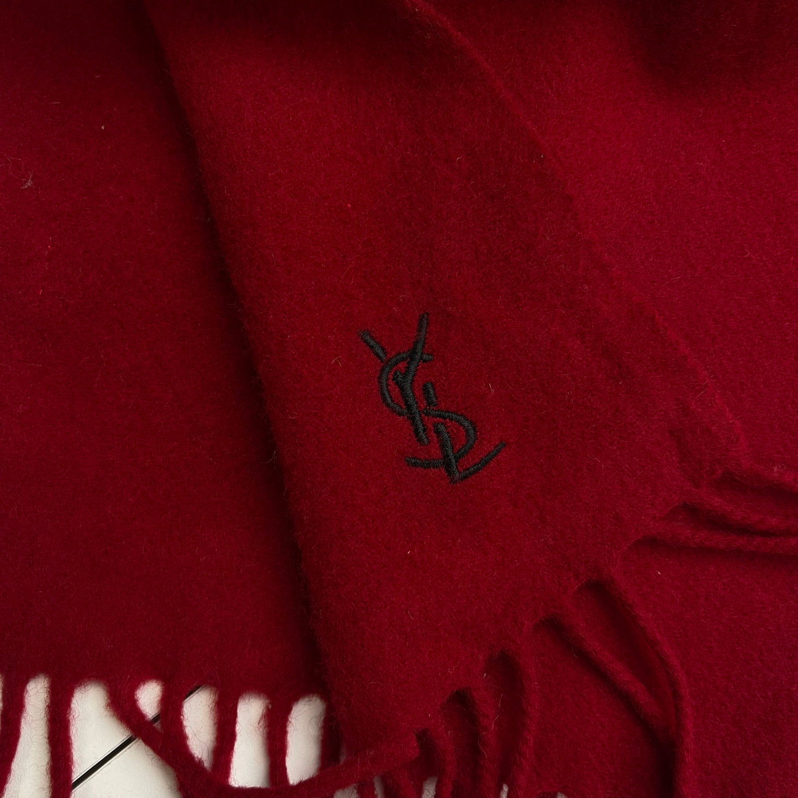 Yves Saint Laurent Red Solid 100% Wool Scarf - 5