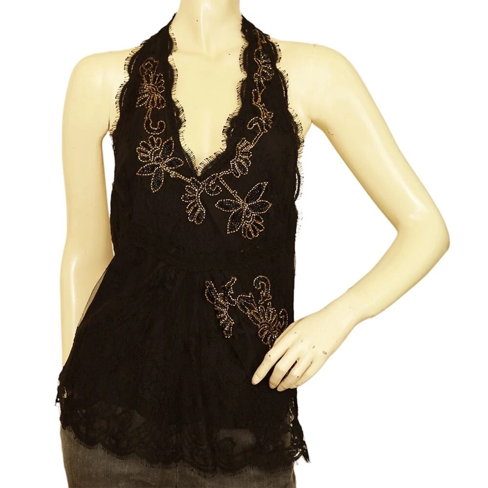Temperley Black Lace Floral Beaded Halter Neck Open Back Sleeveless Top sz UK 10: Title:Temperley Black Lace Floral Beaded Halter Neck Open Back Sleeveless Top sz UK 10 Description:Alice By Temperley Romantic White Embroidered Tank Vest Sleeveless Top sz UK 8 Temperley Black Lace