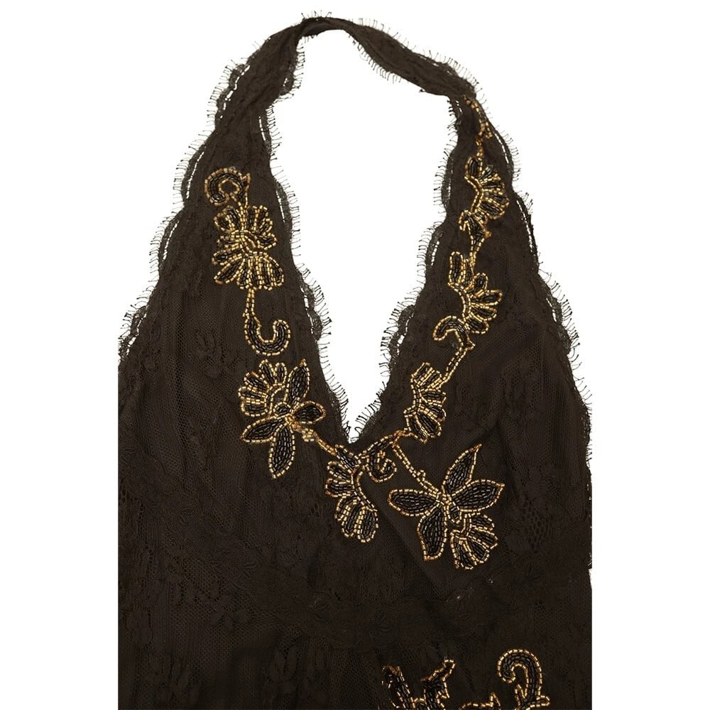 Temperley Black Lace Floral Beaded Halter Neck Open Back Sleeveless Top sz UK 10 - 6
