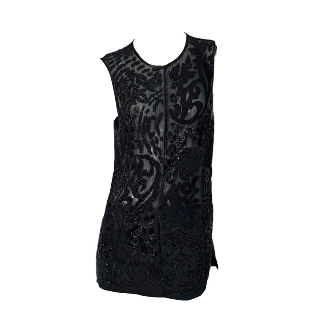 Peachoo + Krejberg Top in wool & silk hand crafted embroidered with beads size M: Title:Peachoo + Krejberg Top in wool & silk hand crafted embroidered with beads size M Description:Z Spoke by Zac Posen Black Floral Lace Cotton Sleeveless Top Blouse size 8 Peachoo + Krejberg Top in