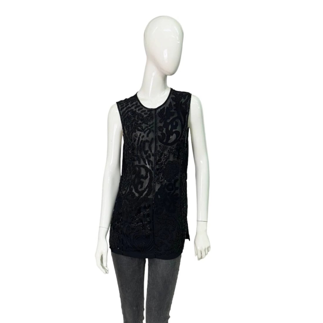 Peachoo + Krejberg Top in wool & silk hand crafted embroidered with beads size M - 2