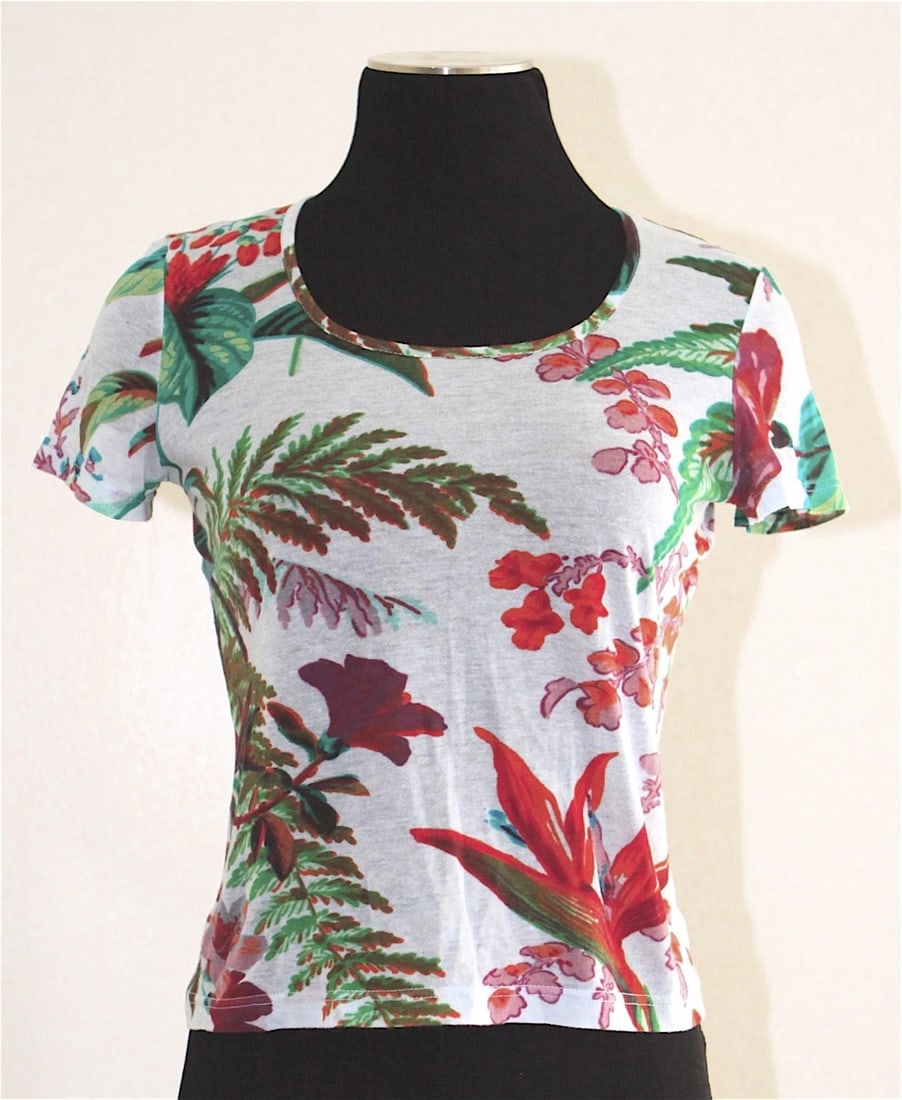 KENZO JEANS MADE IN ITALY 100% COTTON T-SHIRT SIZE SMALL FLORAL DESIGN UNIQUE - 3