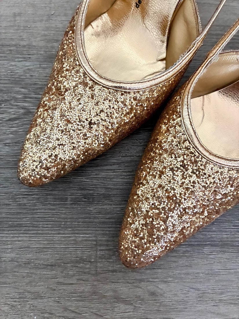 Vintage 1960s Gold Glitter Stiletto Shoes US 7M - 8N - 3