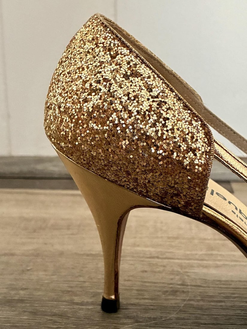 Vintage 1960s Gold Glitter Stiletto Shoes US 7M - 8N - 6