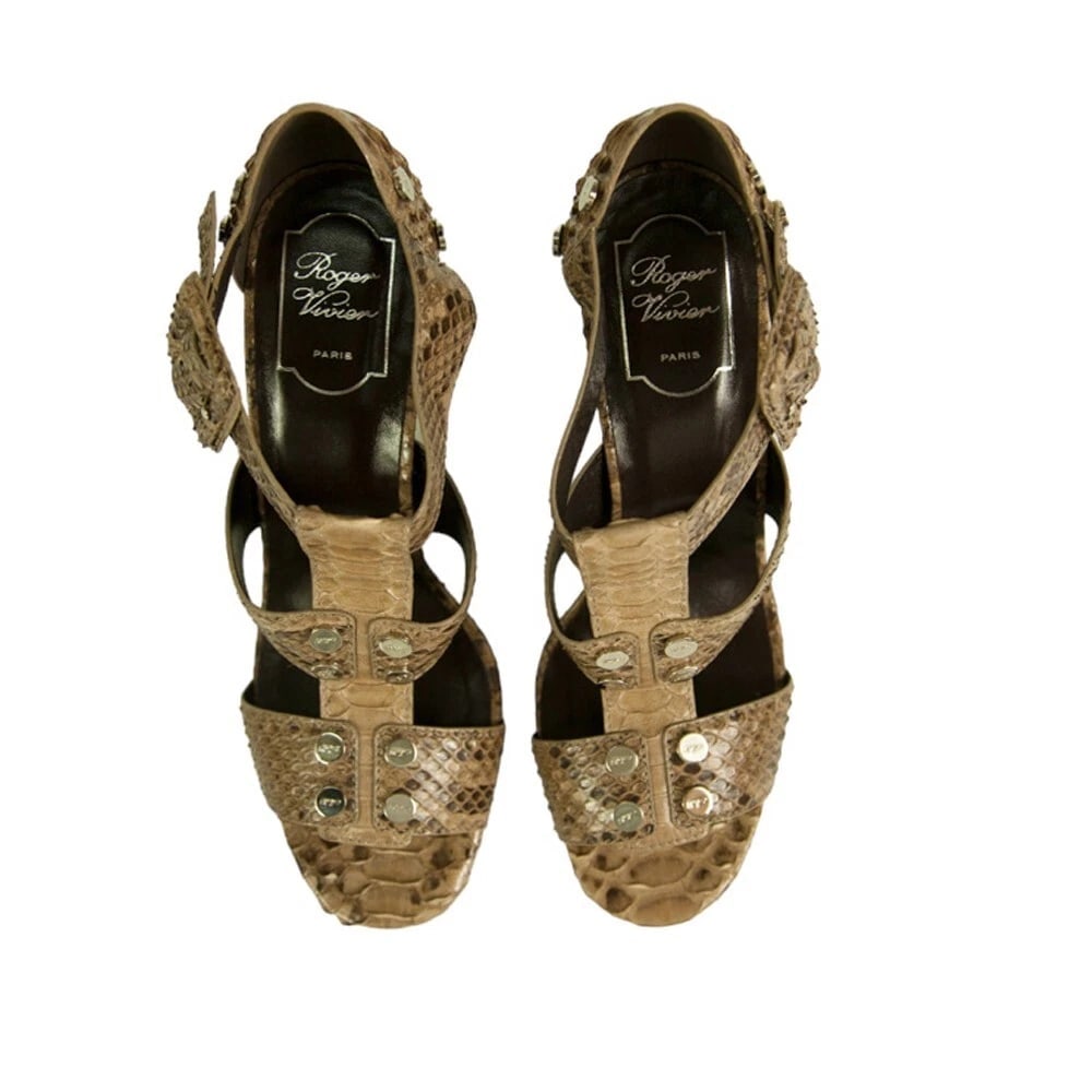 Roger Vivier Snakeskin Open toe Wide Straps Buckle pumps heels Shoes size 40 - 6