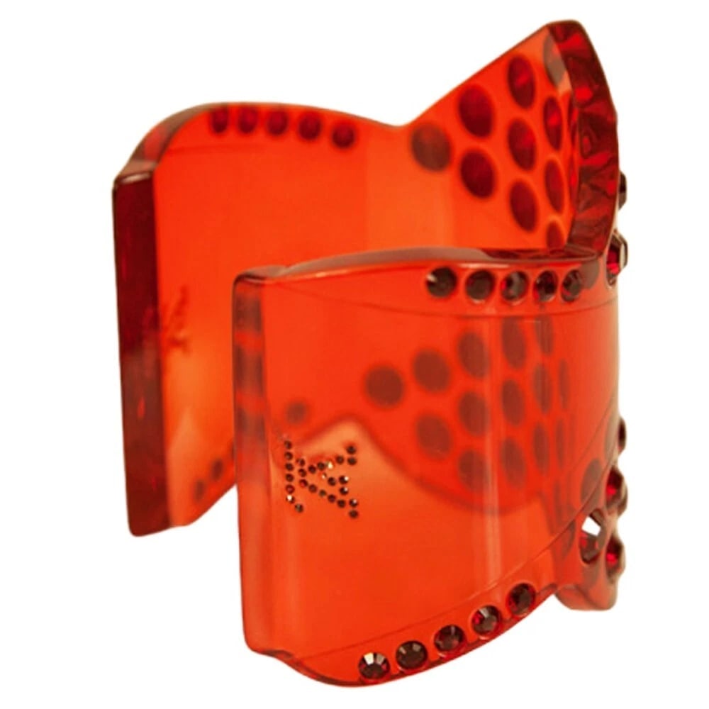 Louis Vuitton red resin wide heart bangle bracelet with red rhinestones RARE!! - 3