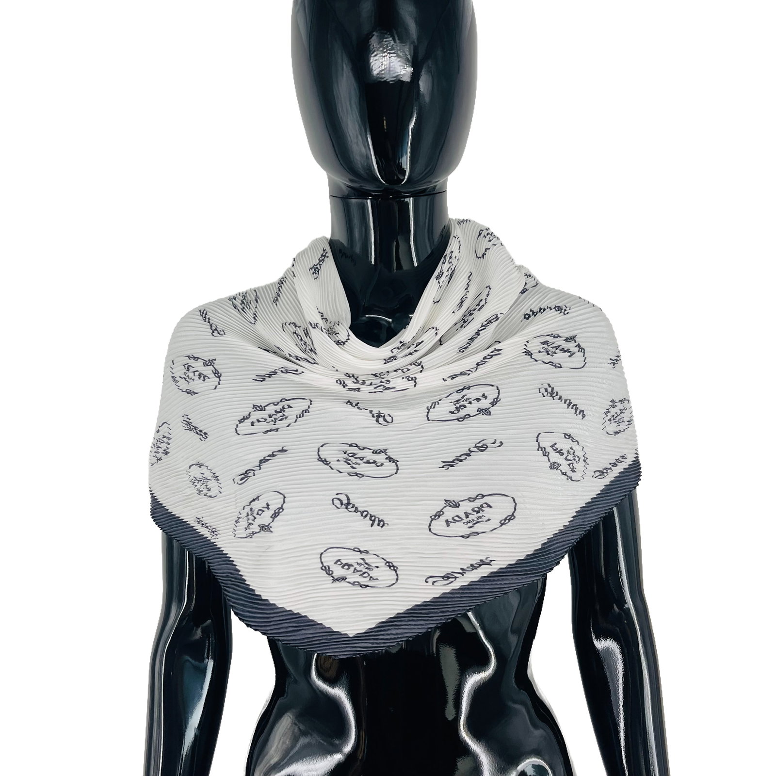 Prada White Monogram Stretch Silk Scarf - 2
