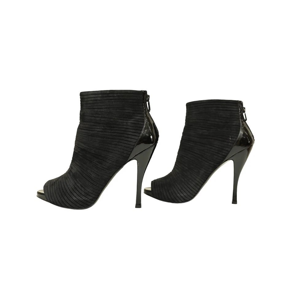 Roger Vivier Black Pleated Suede Zipper Peep Toe Ankle Boots Heel Shoes size 40 - 4