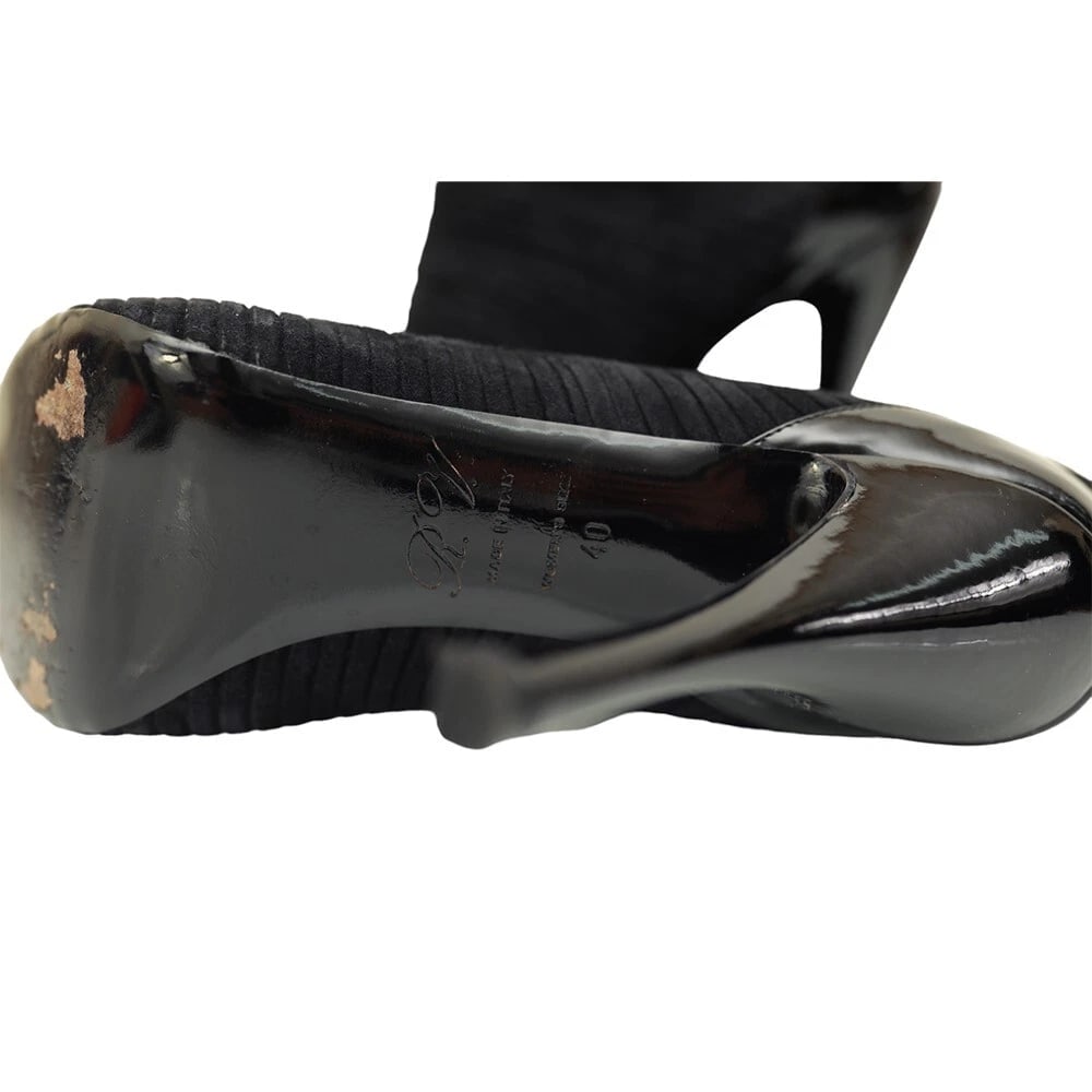 Roger Vivier Black Pleated Suede Zipper Peep Toe Ankle Boots Heel Shoes size 40 - 8