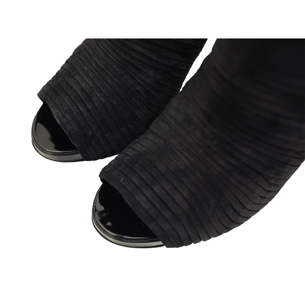 Roger Vivier Black Pleated Suede Zipper Peep Toe Ankle Boots Heel Shoes size 40 - 9