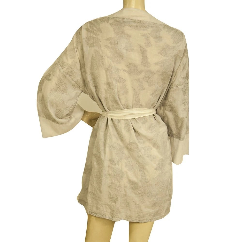 Monaco Gray 100% Jacquard Cotton Open Front w. Belt Cardigan Kimono Cardi - 2