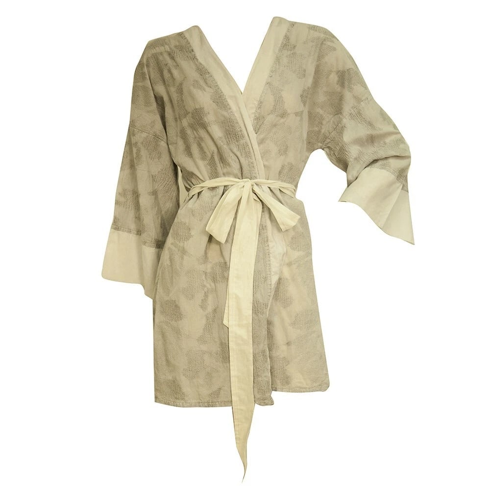 Monaco Gray 100% Jacquard Cotton Open Front w. Belt Cardigan Kimono Cardi - 6