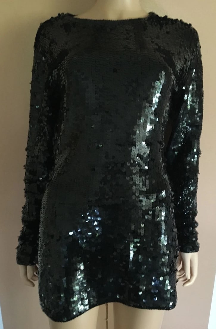 GROOVY Cathy Hardwick Black Wool Sequin Dress - 2