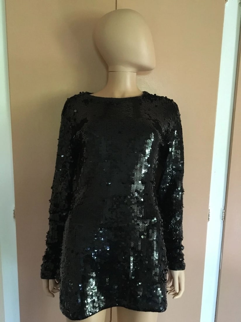 GROOVY Cathy Hardwick Black Wool Sequin Dress - 4