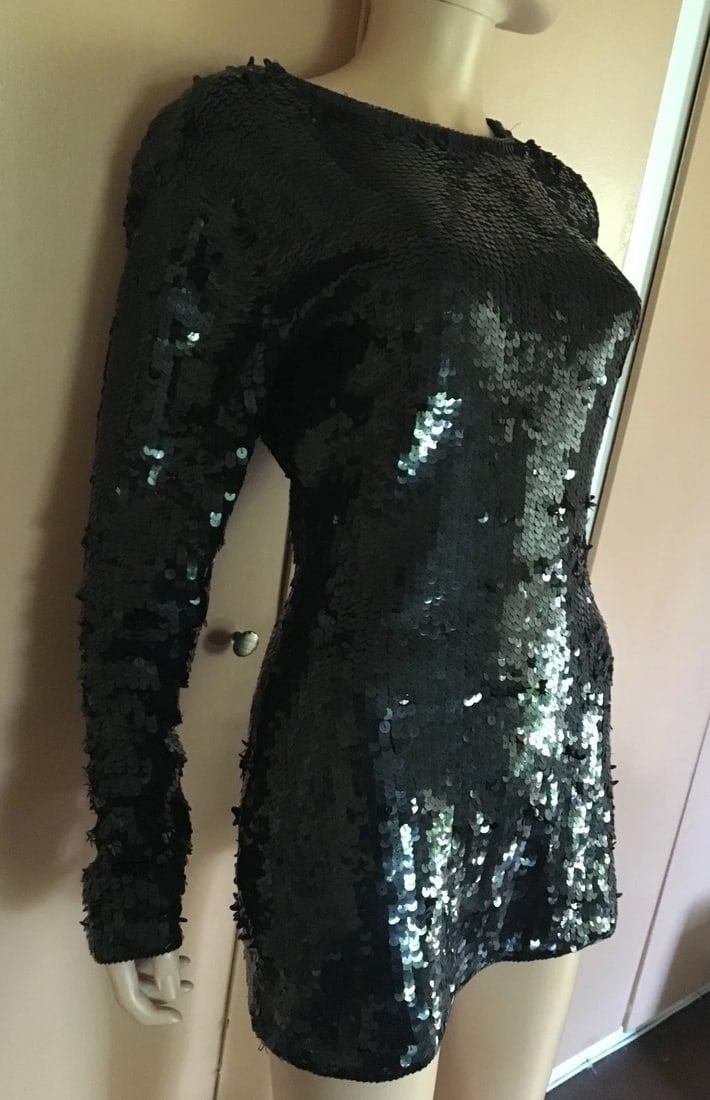 GROOVY Cathy Hardwick Black Wool Sequin Dress - 5