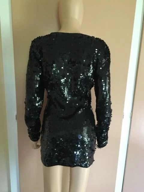 GROOVY Cathy Hardwick Black Wool Sequin Dress - 6