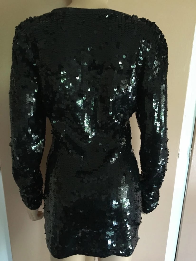 GROOVY Cathy Hardwick Black Wool Sequin Dress - 7