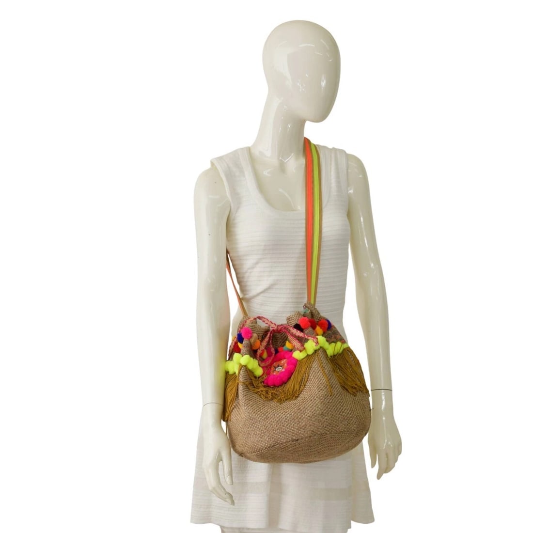 Ruby Yaya Jute & Cotton Fringes Pom Pom Pouch Shoulder Crossbody Bag Summer - 11
