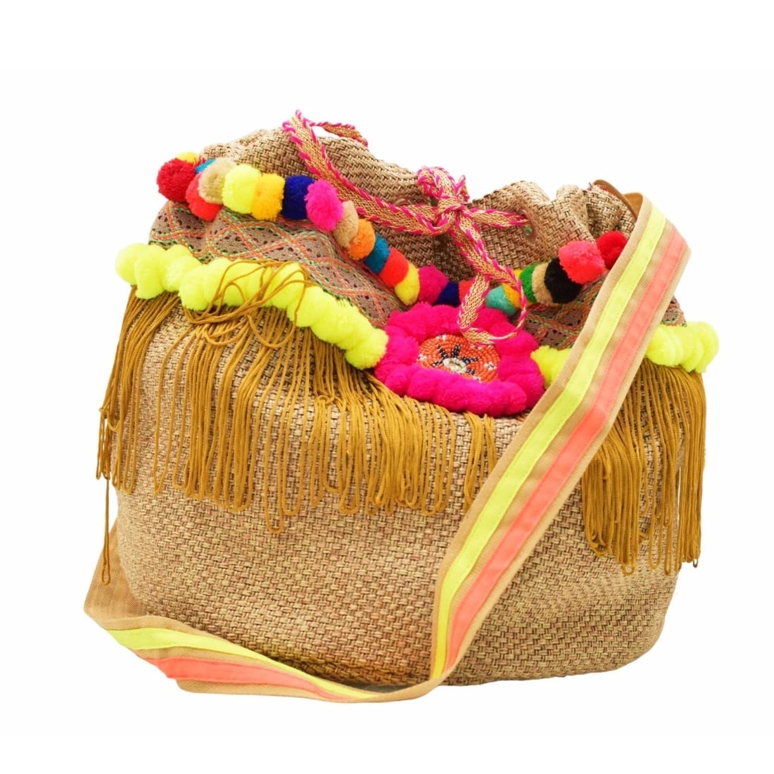 Ruby Yaya Jute & Cotton Fringes Pom Pom Pouch Shoulder Crossbody Bag Summer: Title:Ruby Yaya Jute & Cotton Fringes Pom Pom Pouch Shoulder Crossbody Bag Summer Description:Fresco Towels USA Multicolor Floral Terry Towel Shoulder bag Summer Beach Tote Ruby Yaya Jute & Cotton