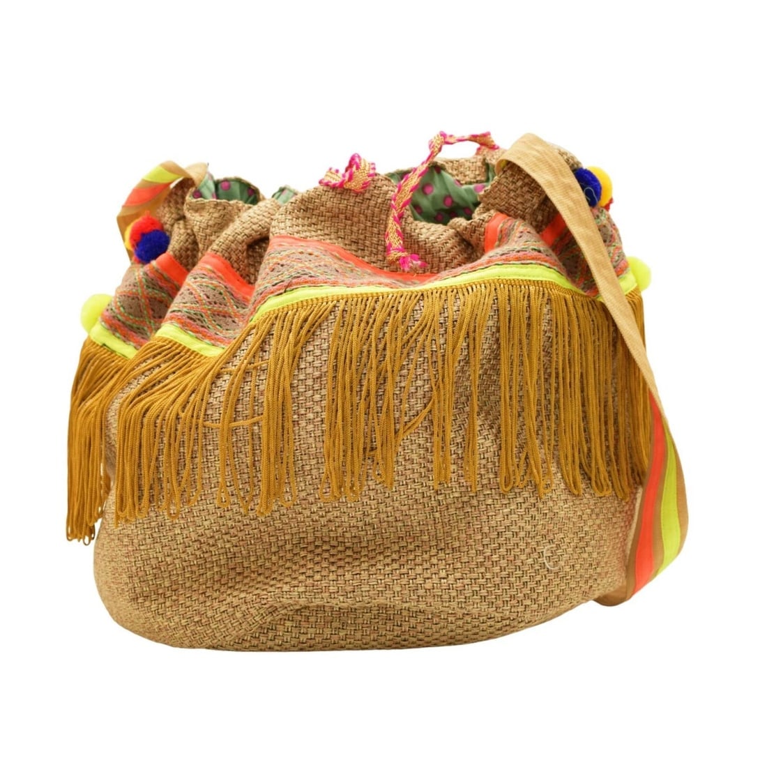 Ruby Yaya Jute & Cotton Fringes Pom Pom Pouch Shoulder Crossbody Bag Summer - 2