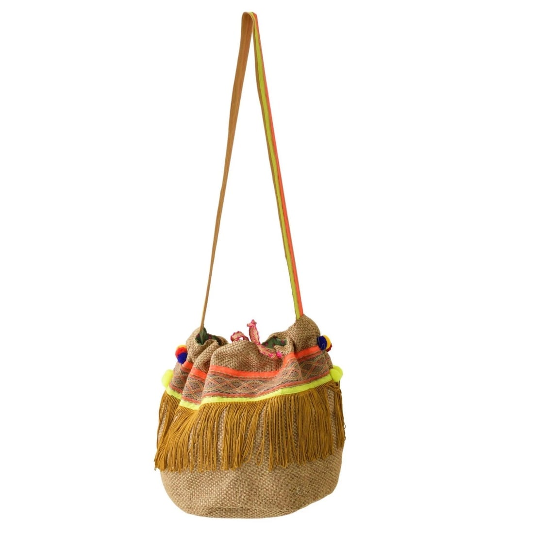 Ruby Yaya Jute & Cotton Fringes Pom Pom Pouch Shoulder Crossbody Bag Summer - 4