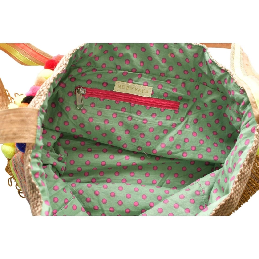 Ruby Yaya Jute & Cotton Fringes Pom Pom Pouch Shoulder Crossbody Bag Summer - 8