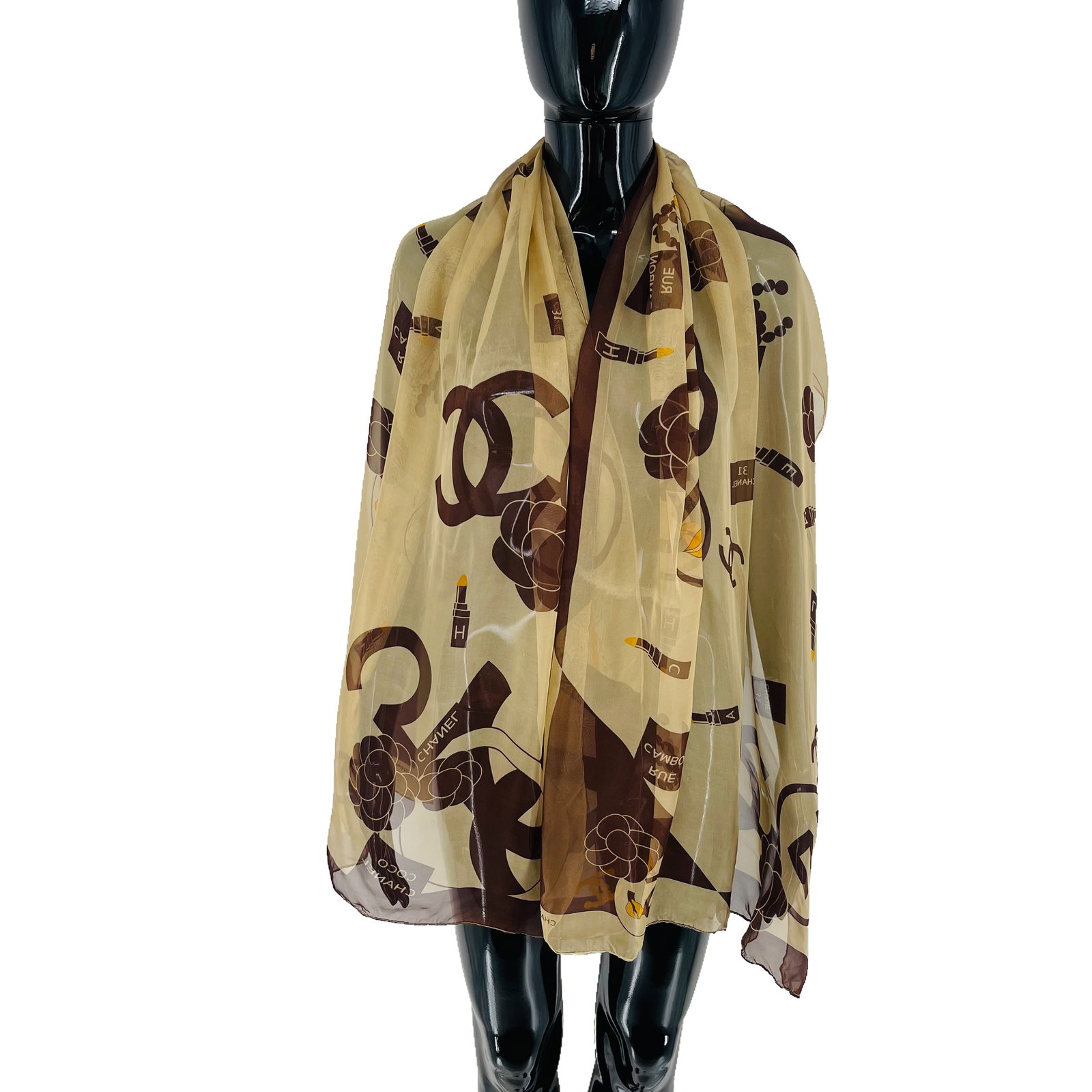 Chanel Brown Printed 100% Silk Scarf (1 of 11)