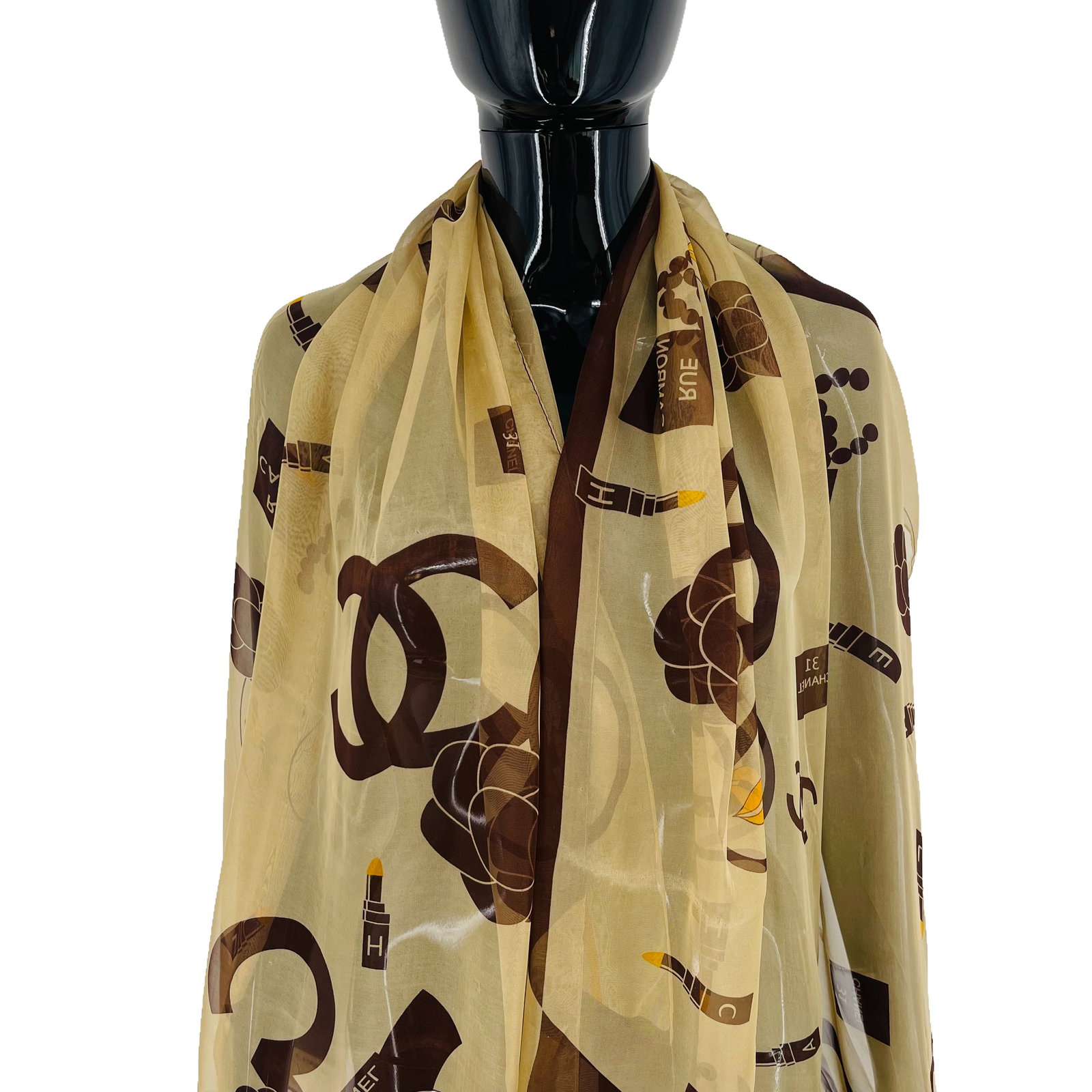 Chanel Brown Printed 100% Silk Scarf - 2