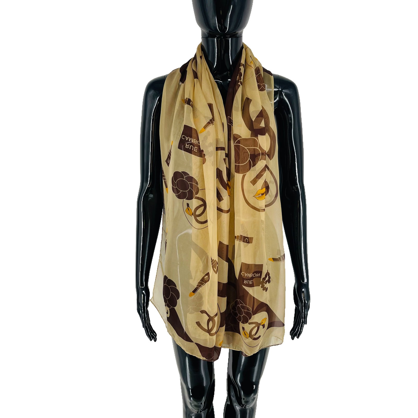 Chanel Brown Printed 100% Silk Scarf - 3
