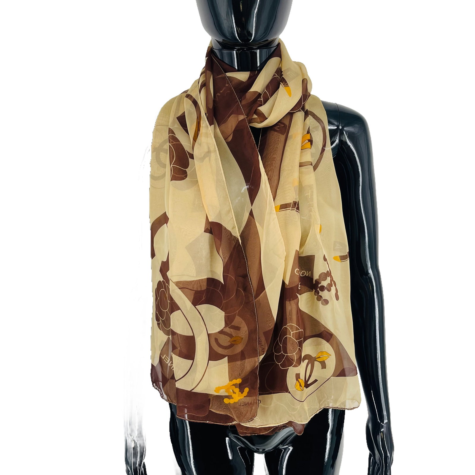 Chanel Brown Printed 100% Silk Scarf - 4