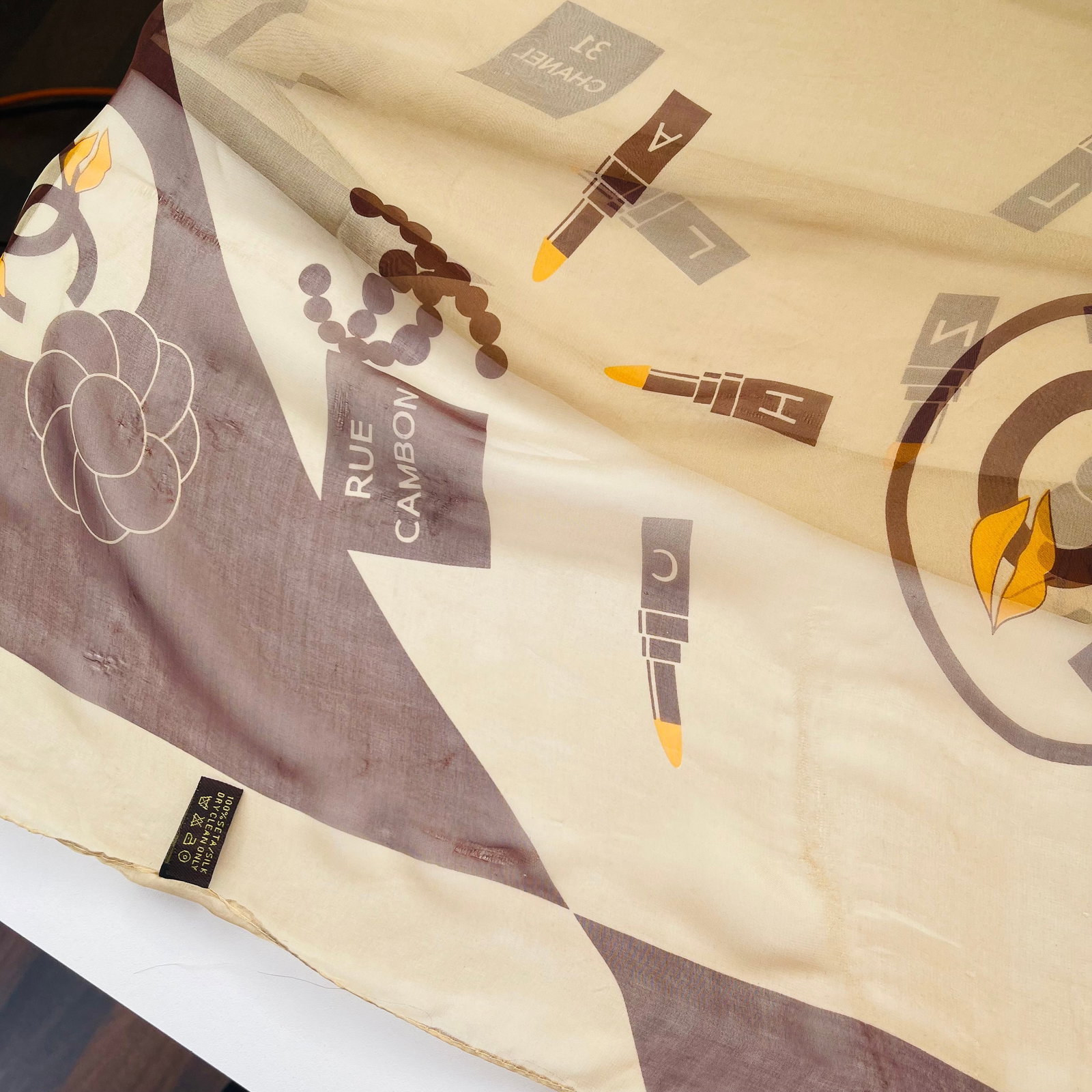 Chanel Brown Printed 100% Silk Scarf - 8