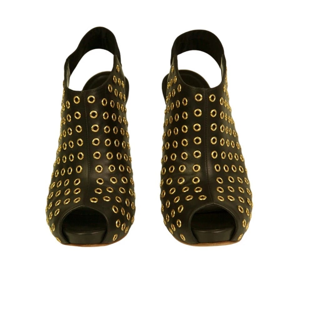 Alexander McQueen Black leather Gold Grommet peep toe ankle boots booties sz 40 - 2