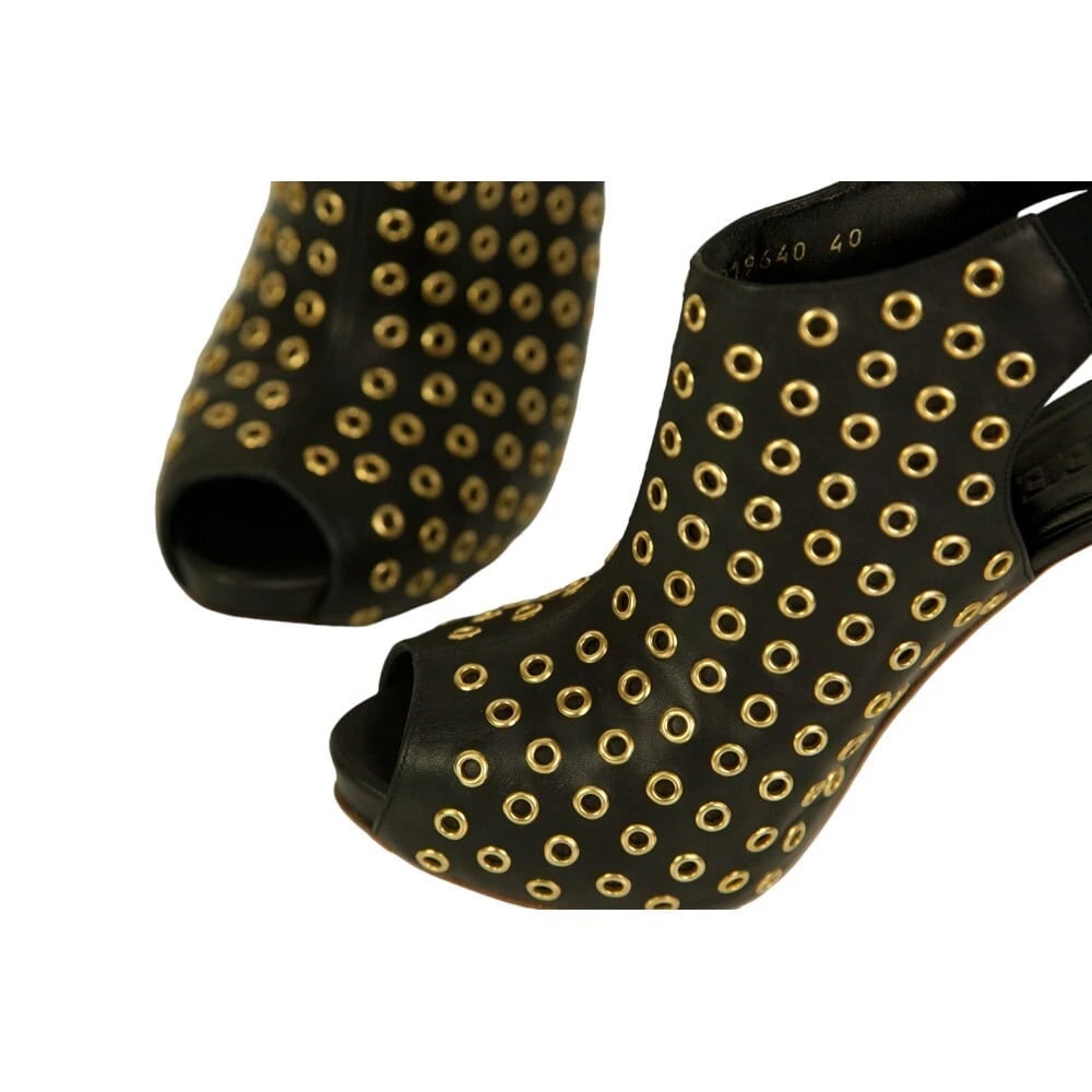 Alexander McQueen Black leather Gold Grommet peep toe ankle boots booties sz 40 - 8