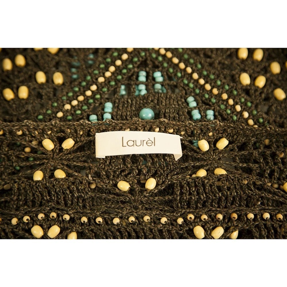 Laurel Brown Cotton Knit Beaded Poncho Cape Cover Up Cardigan size 40 - 3