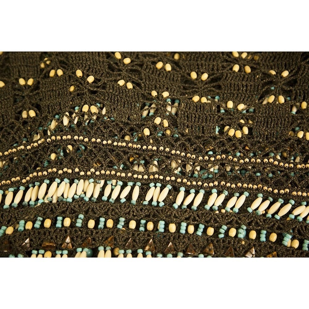 Laurel Brown Cotton Knit Beaded Poncho Cape Cover Up Cardigan size 40 - 6